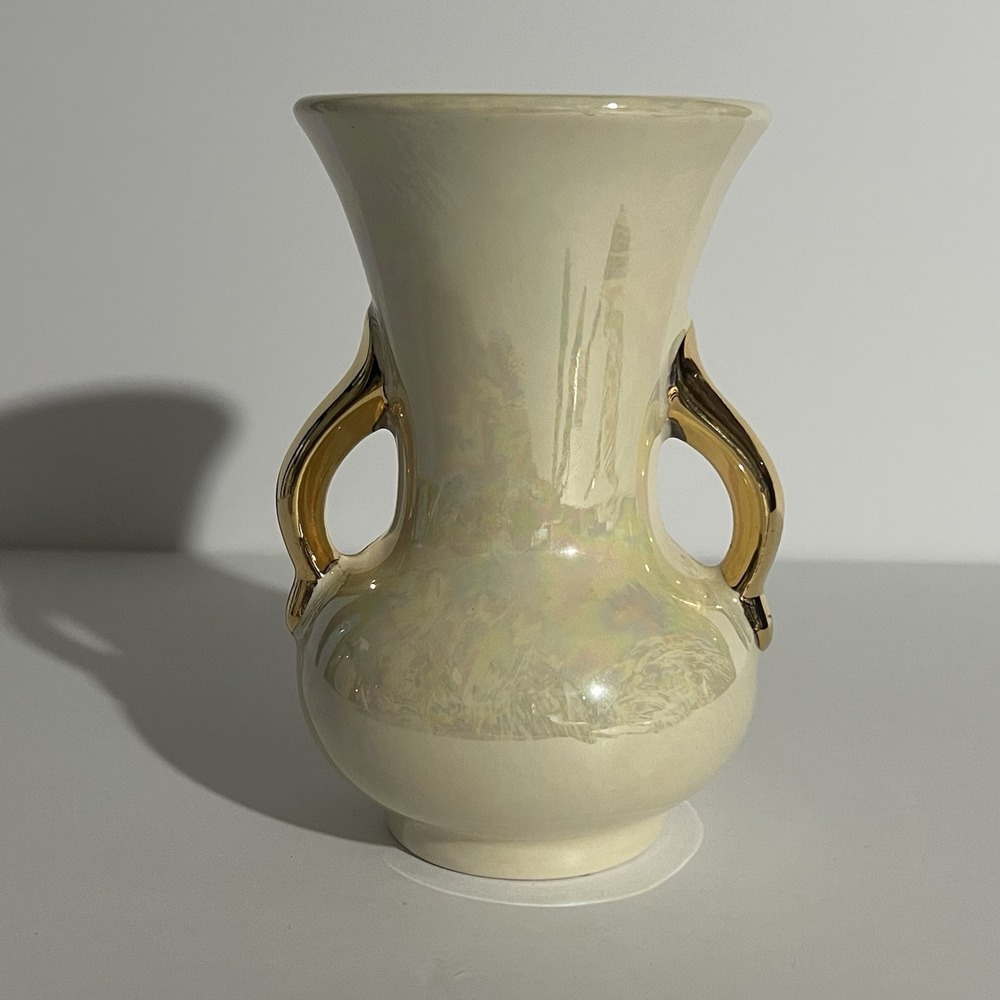 Vintage Pearl China Co Lusterware Vase 22KT Gold Hand Painted‎